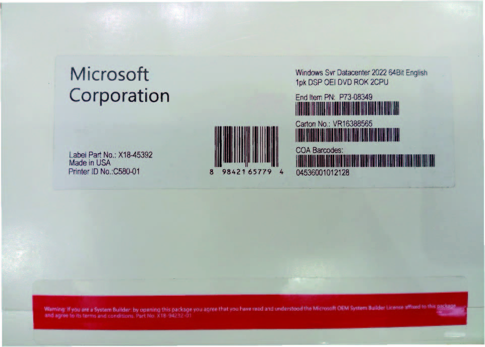 Licence Windows Server Datacenter 2022 64Bit English 1pk DSP OEI DVD ROK 2CPU bon prix Douala, Cameroun