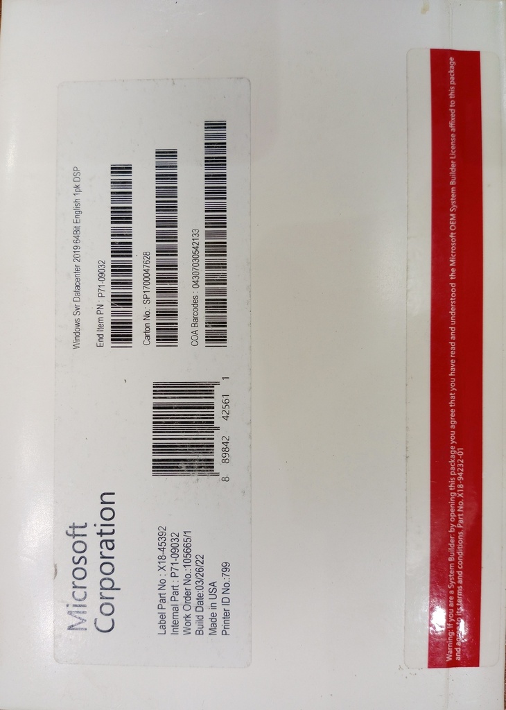 Licence Windows Server Datacenter 2019 64Bit English 1pk DSP bon prix Douala Cameroun
